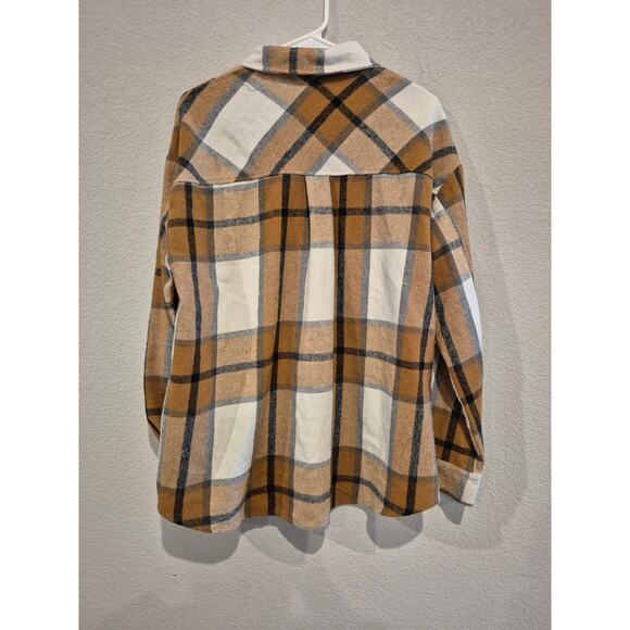 Automet Women's Checked Collared Shirt Jacket Medium Cream Brown White - Picture 2 of 4